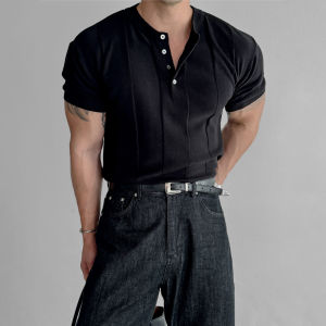 DAVID&ME | Henley Collar Slim Fit Versatile Business Casual T-shirt