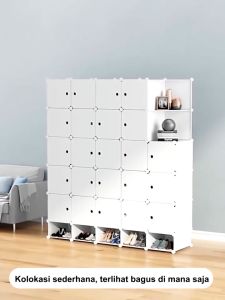 SaveMall Lemari Plastik Portable 14 Pintu Rak Baju Lemari Plastik Gantung Cloth Cabinet DIY Wardrobe Lemari Anak