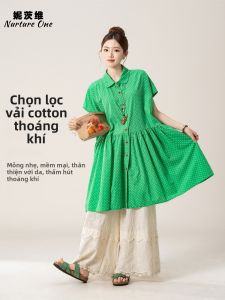 Nurture One | Áo Sơ Mi Dots Nơ Bé Phóng Suông Cho Người Mập Cotton Sạch 100%