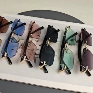 Retro Sunglasses Men Brand Designer Fashion Rimless Sun Glasses Shades Cutting Lens Ladies Frameless Eyeglasses