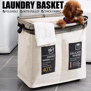 💥Dream Best🔥 Wheels Compartments Clothes Storage Laundry Basket Collapsible Rolling Hamper
