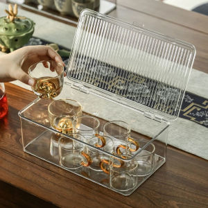 กล่องเก็บของสำหรับเครื่องดื่มชาแบบใสปิดฝาป้องกันฝุ่นสำหรับจัดระเบียบชาน้ำชาแบบจีน ชั้นวางของสำหรับชาน้ำชาแบบจีน