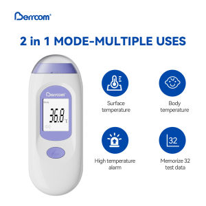 Berrcom Portable Pocket Infrared Forehead Thermometer 2in1 Non-Contact Backlit LCD for Baby Child Adults Fever 1s Fast Accurate Reading 32 Sets Memory Mute Mode JXB-192