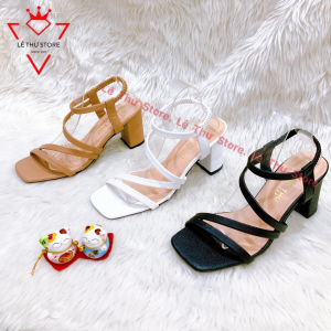 Giày cao gót 5 7 phân quai thun 3 dây chéo hông Z da nhám LT (SDVQ011)