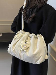 กระเป๋าสะพายข้างผ้าไนลอนอเนกประสงค์สำหรับผู้หญิง กระเป๋าสะพายไหล่แบบหนังสือปิดแม่เหล็ก กระเป๋าถือทรงกลมขนาดกลาง กระเป๋าสะพายข้างผ้าฝ้ายอ่อนสำหรับฤดูใบไม้ร่วงและฤดูหนาวปี 2024