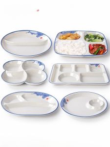 Thickened Melamine Food Tray Compartmentalized Dinner Plate Commercial Use Artificial Ceramic Plastic School Canteen Special Meal Plate