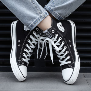 Classic High Top Mens Canvas Shoes Breathable Comfortable Korean Style Flat Heel Rubber Outsole Pure Color Fashionable Youth