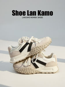 LANKAMO | Lightweight Retro Genuine Leather Womens Running Shoes Dequn Cross Lace-Up Korean Style Synthetic Fabric And Mesh Inner