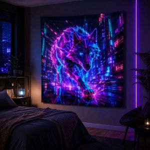 VIKAMA Purple Blue Dragon Lightning Wall Tapestry Neon Glow Fantasy Mythology Gothic Home Decor Warm Cozy Soft Durable Aesthetic
