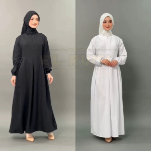 Gamis Katun Premium Hitam Putih Polos Lengan Karet untuk Umroh Haji