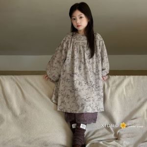 Girls Floral Dress Autumn Loose Long Sleeve Princess Skirt Childrens Clothing Casual Style Little Girl Country Style Dress