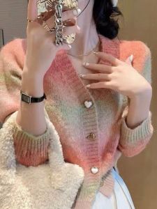 Áo Len Cardigan Dệt Kim Ôm Vừa Vặn Màu Khối Thời Trang Hàn Quốc Cho Nữ Áo Khoác Ngoài Mùa Thu 2024 Áo Khoác Ngoài Dài Tay Cổ Tròn