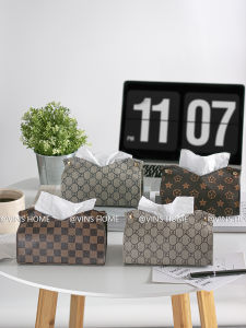 กล่องกระดาษทิชชูลายหมากรุกสไตล์นอร์ดิกจากวัสดุหนังสําหรับบ้านห้องนั่งเล่นการจัดเก็บที่สร้างสรรค์ที่มีคุณภาพสูง