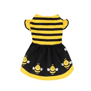 Dog Dress Cute Bee Pet Bee Costumes Yellow Cartoon Bumble Bee Stripes Dog Kitten Cat Puppy Pet Apparel for Party Halloween