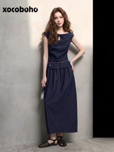 xocoboho | High End Money Style Intelligent OOTD Womens Sleeveless Denim Midi Skirt Set