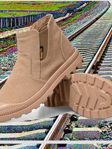 Khaki Canvas Mens Boots Elastic Mouth Safety High Help Martin Boots Breathable Anti-slip Outdoor Climbing Shoes Slip-On Style