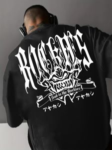 2025 Fashion New Mens Gothic Letter Ghost Warrior Print Comfortable and Breathable Round Neck T-shirt Outdoor Street Style Top