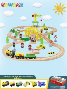 EDWONE | Assembly Wooden Train Set With Tracks