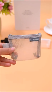 1pcs Portable Nylon Mesh Storage Bag Transparent Coin Purse Mini Stationery Bag Cosmetic Storage Bags