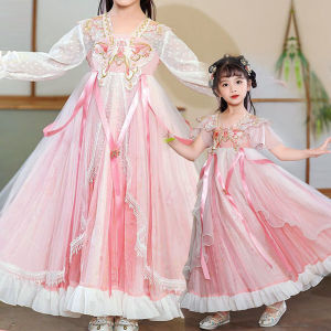 Elegant Princess Style Ancient Chinese Costume Dress for Girls Spring Summer Childrens Clothing Super Fairy Tale Little Girl Traditional Hanfu