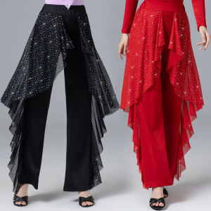 Modern Dance Pants Womens Latin Dance Wide Leg Pants Square Dancing Clothing Practice Suit Long Pants mid Waist Flared Pants