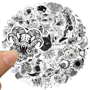 50PCS Personalized Black and White Psychedelic Gothic Graffiti Stickers for Kids Gift Decoration Laptop Stickers Toys