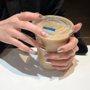 Handmade Nail Art Stickers Wedding Nails Mirror Gold Color Change Summer Fake Nails Wearable Nail Tips Beauty Tools from China