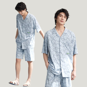 Pure Cotton Sleepwear Short Sleeve Casual Home Clothes for Men Spring Summer Style Comfortable Breathable Two-Piece Set