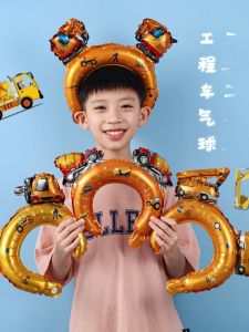 Cartoon Astronaut Theme Birthday Party Hat Band Childrens Decorations Engineering Vehicle Style Balloons for Nursery Events
