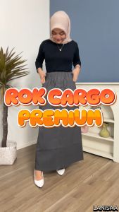 Rok Cargo Panjang Wanita Model A-Line | Rok Cargo Pinggang Full Karet | Rok Wanita Kekinian
