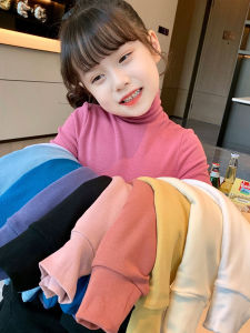 Girls Bottoming Shirt Autumn and Winter Clothes Little Girls Long-Sleeved T-shirt All-Matching Micro Velvet Lined Turtleneck Warm Long Johns Top Children Teens Tops