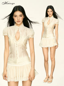 Aaisup | Bộ Áo Blouse Voan Ren và Chân Váy Phong Cách Pháp
