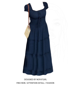 Slimming French Vacation Belted Bubble Sleeve Patchwork Long Summer Dress Womens A-Line Dress High Waist Short Sleeve Square Neck