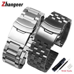 Zhangeer สายนาฬิกาข้อมือสเตนเลสสตีล18มม. 20มม. 22มม. 24มม. 26มม. แบบเต็มตัวสีล้วนพร้อมเครื่องมือผลิตจากโลหะสายหนังนาฬิกาข้อมือสำหรับผู้ชายและผู้หญิง