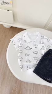 Set bộ cộc tay Beemo in tràn khủng long vải cotton xược thoáng mát cho bé trai từ 9-24kg 5108BHB