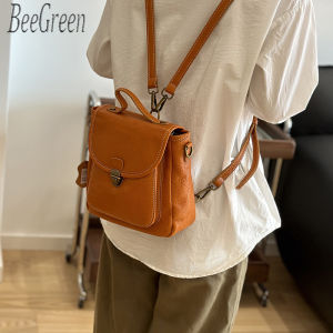 BeeGreen กระเป๋าสะพายหลังคุณภาพสูงเปิดสลักแบบคลาสสิกสำหรับผู้หญิงกระเป๋าเป้ขนาดเล็กหนังจริงกระเป๋าสะพายไหล่เดินทางแฟชั่น