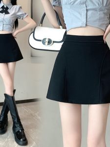 Black Bodycon Mini Skirt Womens Spring Summer High Waist Slim Fit Elastic Short Skirt Sweet Style Polyester Fabric A-Line