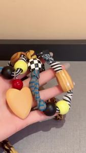 New Fabric Printed Choker Necklace for Women Acrylic Wood Bead Heart-shaped Pendant Necklace Ethnic Style Charm Jewelry Gift M