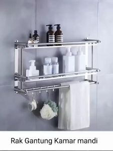 Rak Dinding Kamar Mandi Stainless Steel Hitam/Silver Rak Sabun Kamar Mandi Gantungan Handuk Kamar
