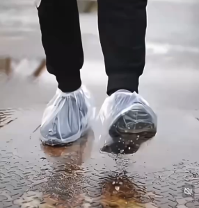 ถุงคลุมรองเท้า แบบสั้น พกพาง่าย พลาสติกอย่างดี ราคาถูก ถุงคลุมเท้า ถุงกันน้ำ กันฝน มียางรัดต้นขา แบบใช้แล้วทิ้ง แพ็ค 1 คู่ พร้อมส่ง