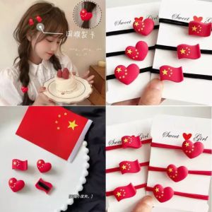 Red Five-Star Red Flag Hair Accessories for Girls National Day Hair Clips Cute Small Hairpins Hair Ties Childrens Headwear