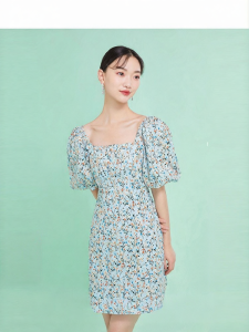 Vero Moda | Elegant Floral Print Waist Cinching Puff Sleeve Short Dress