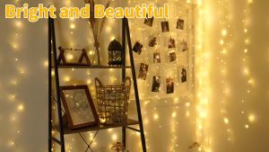 300pcs LED Curtain String Lights 10 x 10ft Fairy String Lights with Remote Control Christmas Curtain String Lights Wedding Party Home Garden Bedroom Outdoor Indoor Wall Decor Warm White