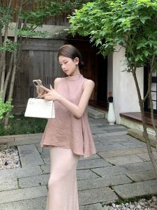 Korean Style Pure Color Design Back Slit Top Womens Summer New Design Fish Tail Skirt Elegant Two Piece Set Casual Chic