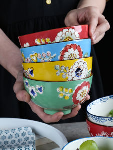 Huafu 4.5-Inch Rice Bowl Hand-Painted Ceramic Western Style Pastry Small Bowl Creative Household Rice Bowl Rice Bowl Breakfast Bowl Noodle Bowl