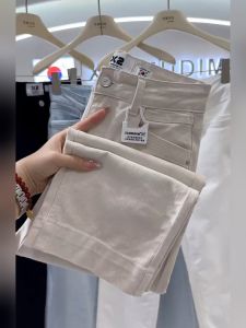 High Waist Straight Leg Jeans Womens Loose Fit Nine Tube Pants Autumn New Style Elastic Cotton Denim Pure Color Wear Resistant