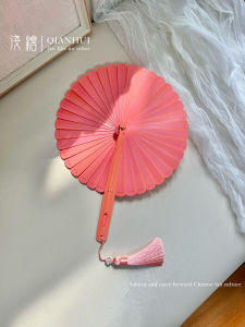 Handmade round Full Bamboo Fan Foldable Portable Summer Green Color Traditional Chinese Style Retro Fan for Outdoor Use