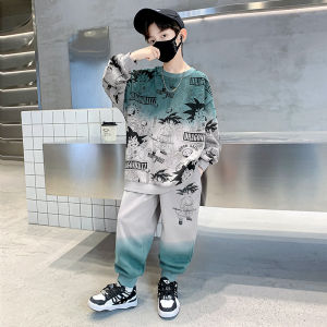 Sporty Autumn Set for Boys 2025 New Style Sweatshirt And Pants Trendy And Handsome Middle And Big Children Cartoon Pattern