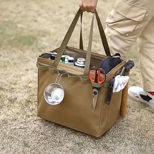 Camping Storage Bag Oxford Cloth Tableware Bag Foldable Picnic Basket Large Capacity for Camping Hiking Travel