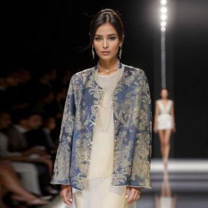 Elegant Blue Silk Brocade Long Sleeve Womens Outerwear Cardigan 2025 New Chinese National Style Commute Slim Fit round Neck